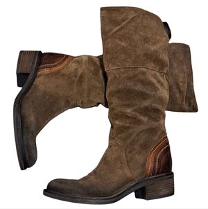 Vic Italian Leather Suede Western Cowgirl Moto Boho Women's Boots Size 37 Brown